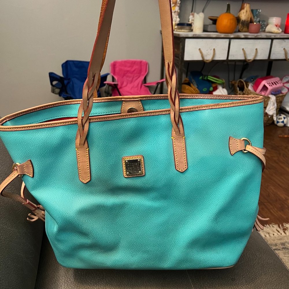 Dooney & Bourke Turquoise and Tan Tote